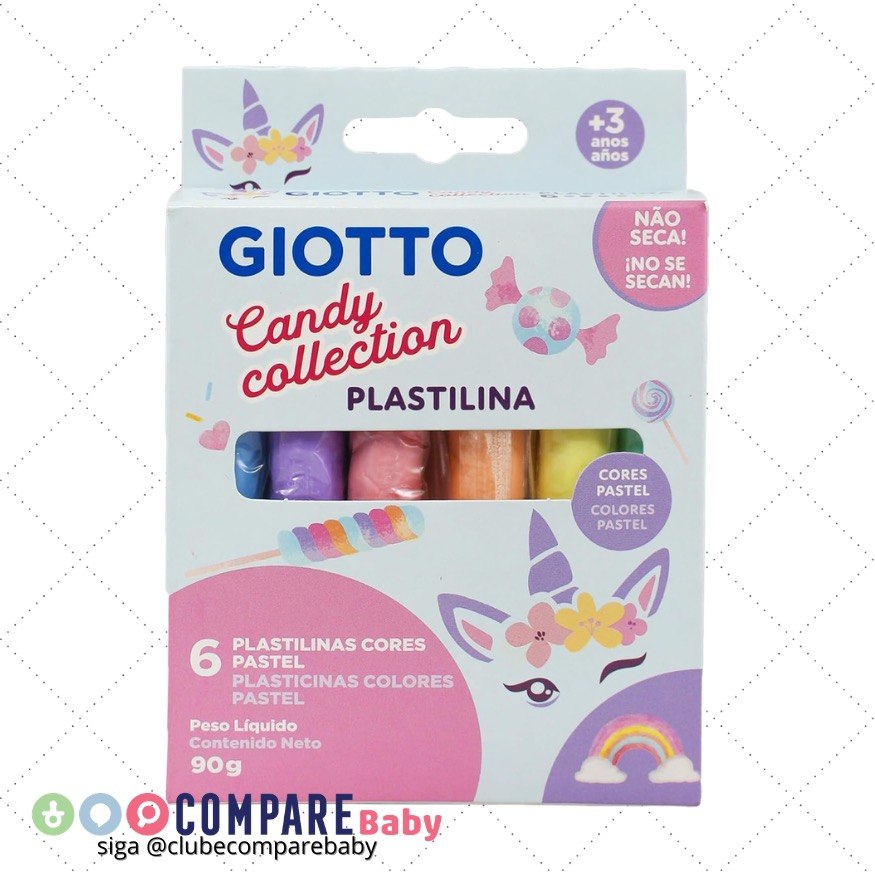 😍 GIOTTO Candy Collection Unicórnio, Massinha de Modelar Plastilina, 6 Cores Pastel 90g