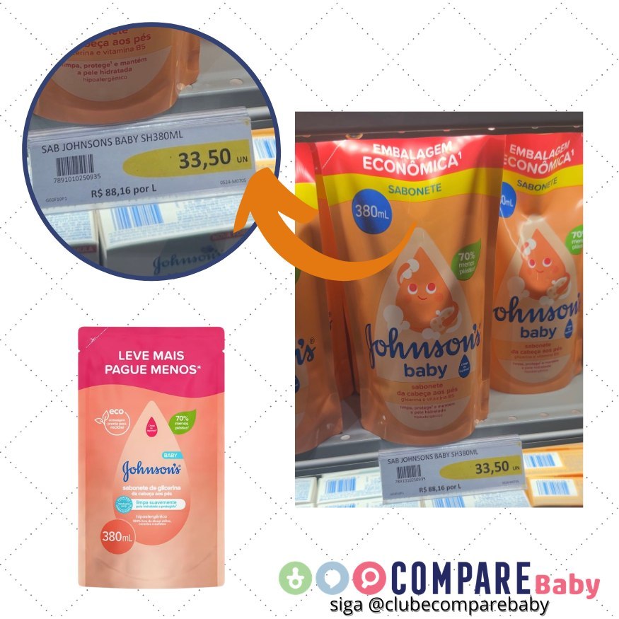 😍 Johnson's Baby Refil Sabonete Líquido Glicerina Da Cabeça Aos Pés,380ml