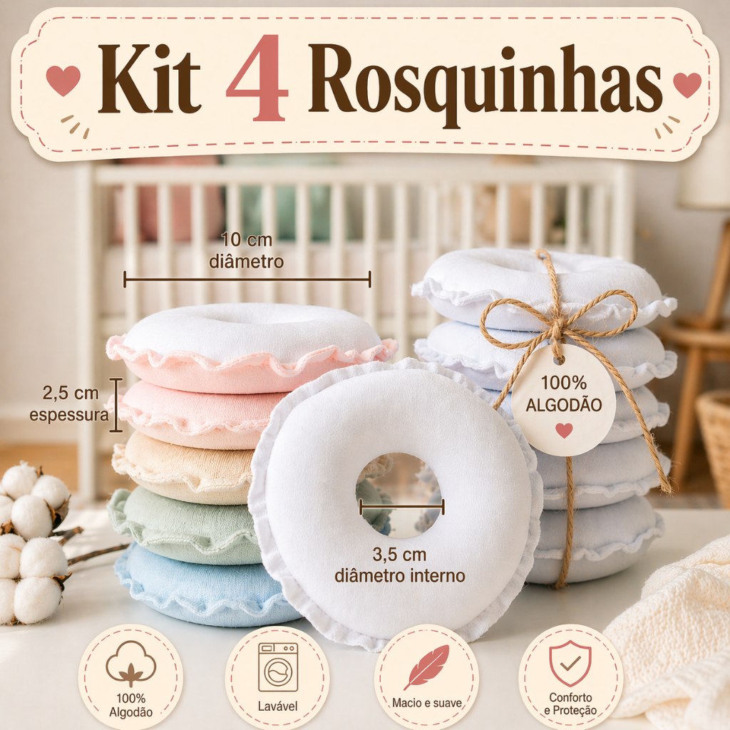 🛍️ Kit 4 Rosquinha de Amamentação Protetor de Mamilos Algodão Lavável Pós Parto