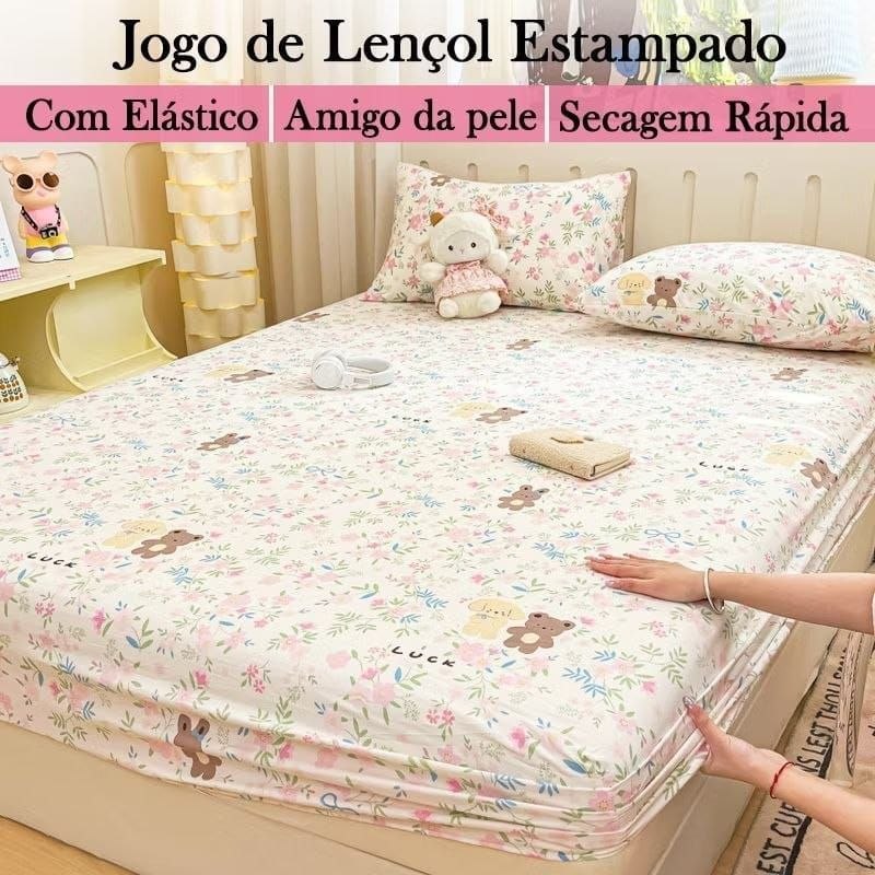 🛍️ Jogo de Lençol com Elástico de Estampado 100� Algodão lavado Fronha —Estampadas Sortid