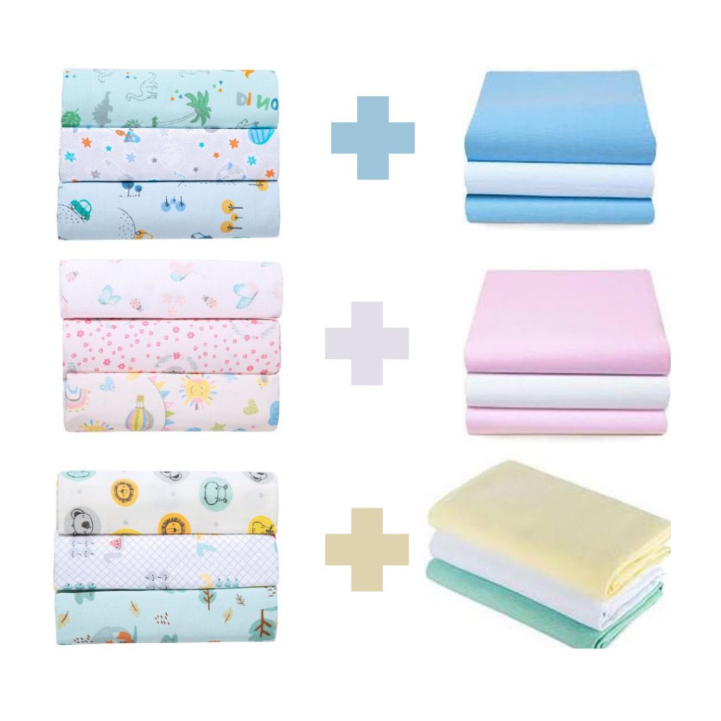 🛍️ Kit 6 Cueiros Bebê Flanelado 3 Estampados e 3 Lisos