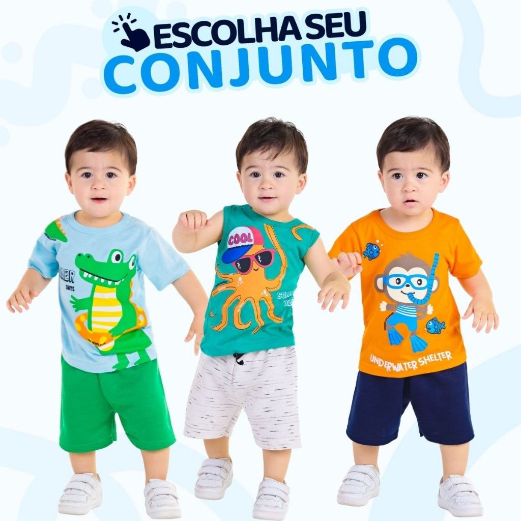 🛍️ Conjunto Bebe Masculino  Menino Infantil  Verão Manga Curta  Roupas de Bebê Tamanho 1