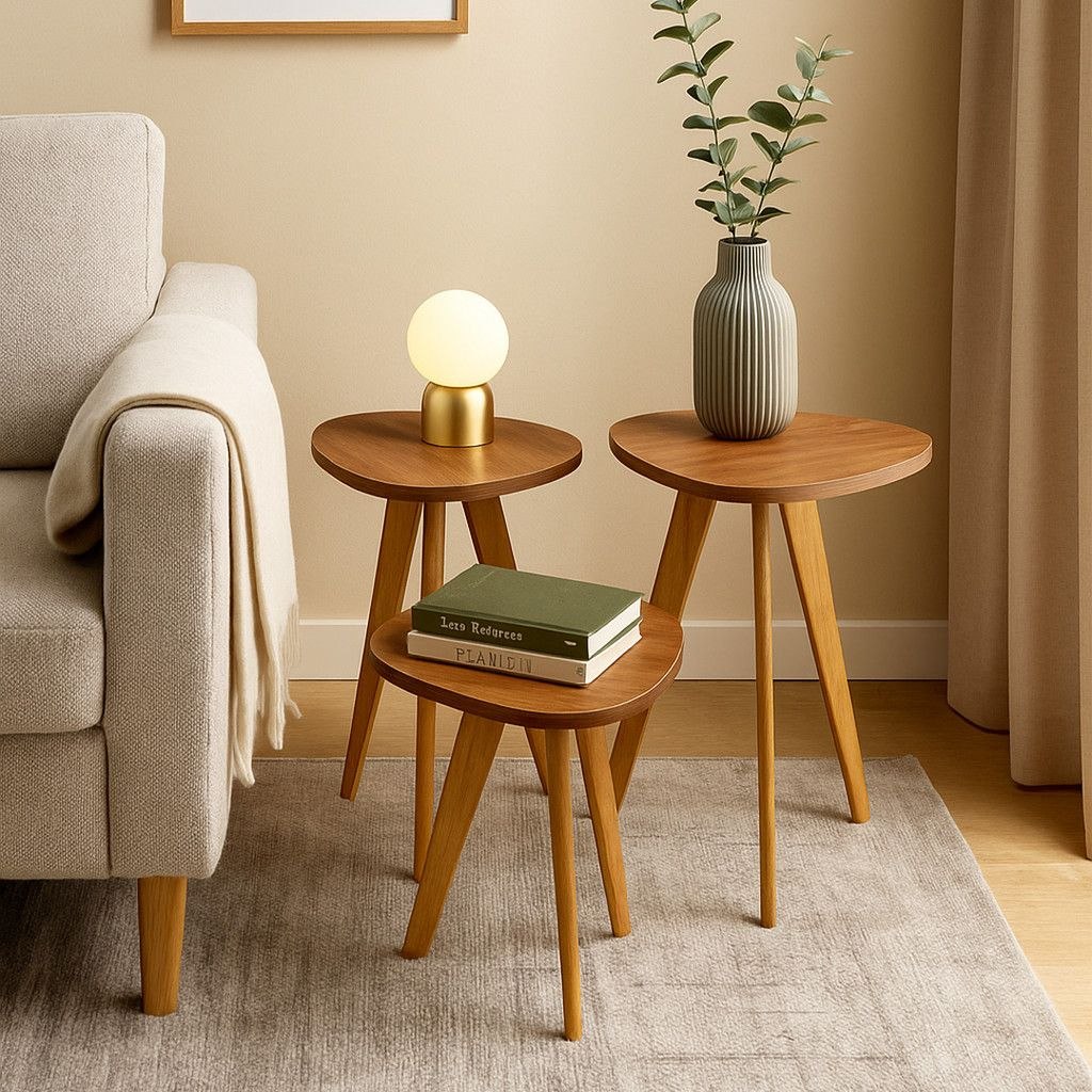 - Kit 3 Mesas Lateral Forma Orgânica – Perfeitas para Sala, Quarto ou Escritório- Envio Im