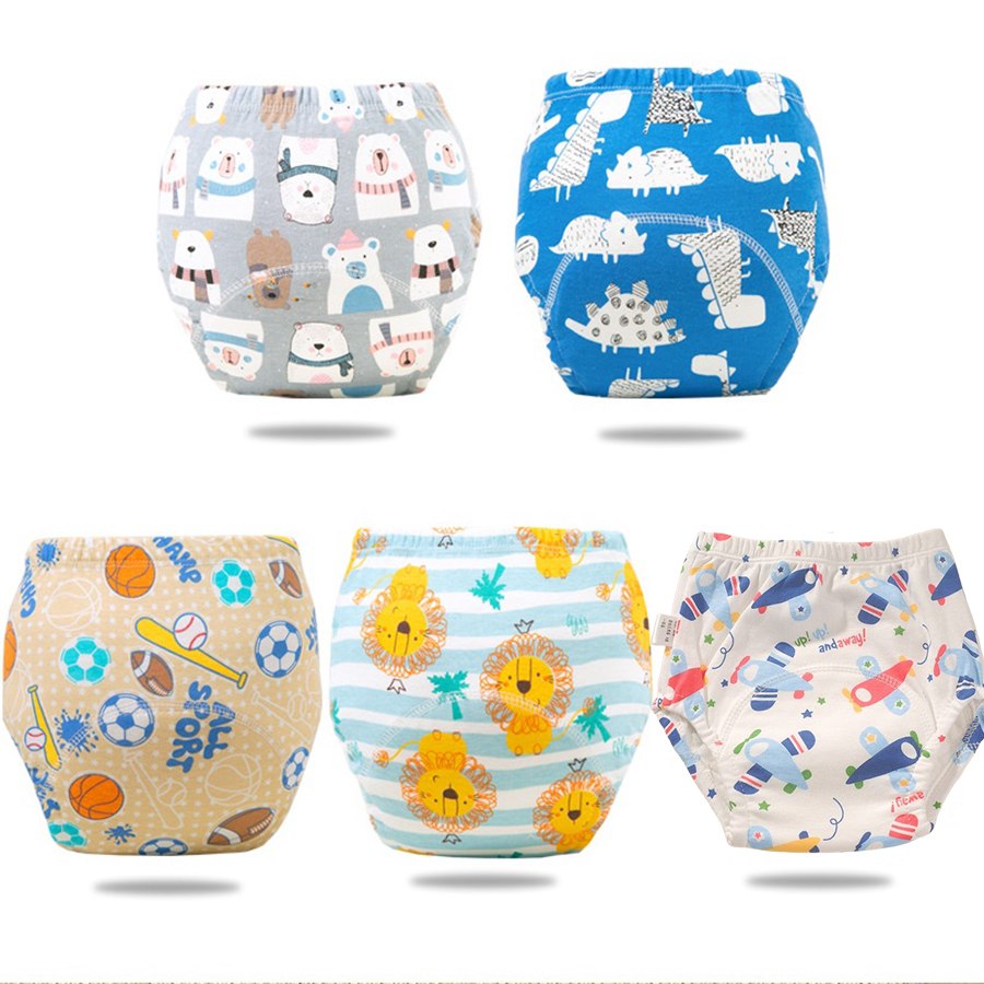 🛍️ Kit 5 Calça De Treino Para Bebê Algodão Puro Impermeável Lavável Fraldas De Bolso Meni