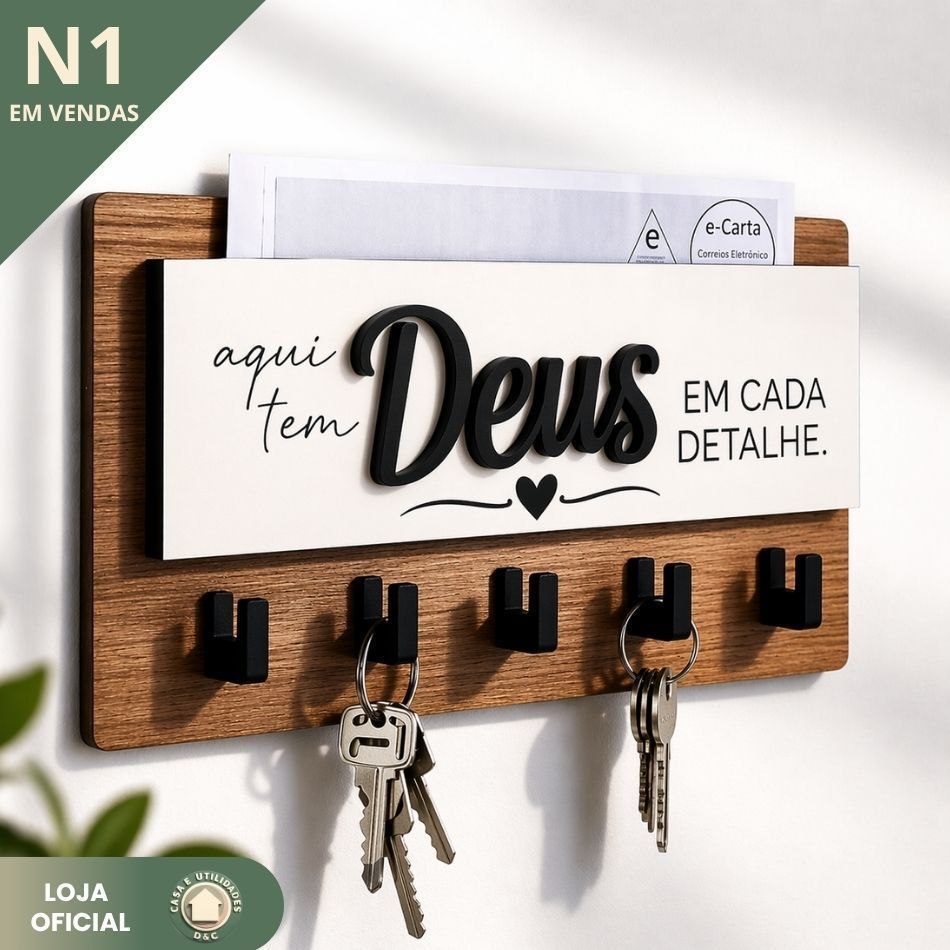 - Organizador Chaveiro Porta Chaves Cartas Decorativo Parede Fácil Instalação
