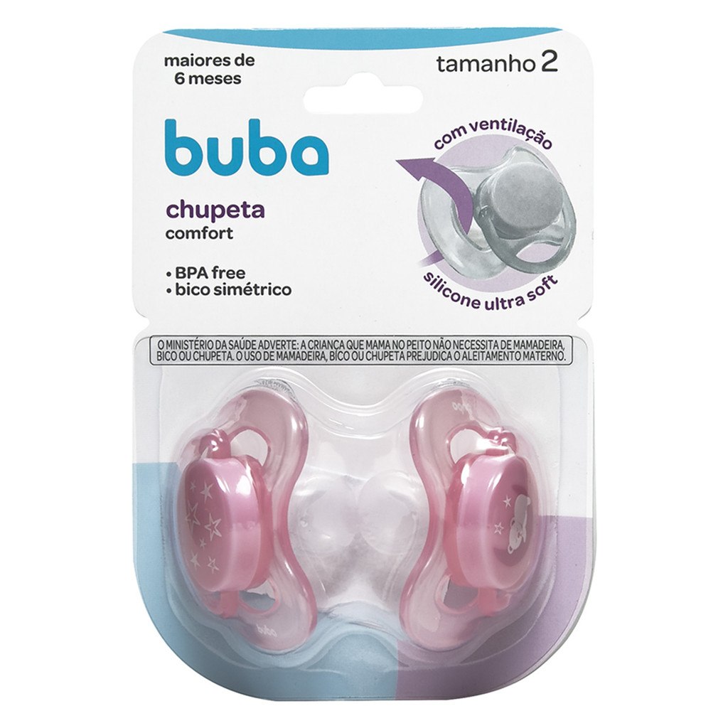 🛍️ Kit 2 Chupeta Comfort Buba Tamanho 2 Ursinho/Estrela Rosa