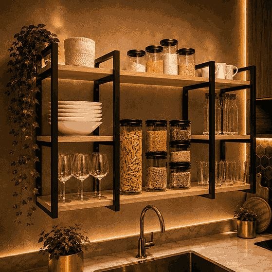 - Prateleira Estilo Industrial Suspensa P/ Sala Escritório Quarto Cozinha Praticidade e El
