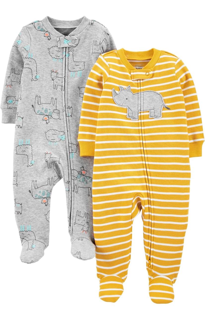 🫧 Macacão de dormir para bebês 2-pack 2-way Zip Cotton Footed Sleep and Play Simple Joys
