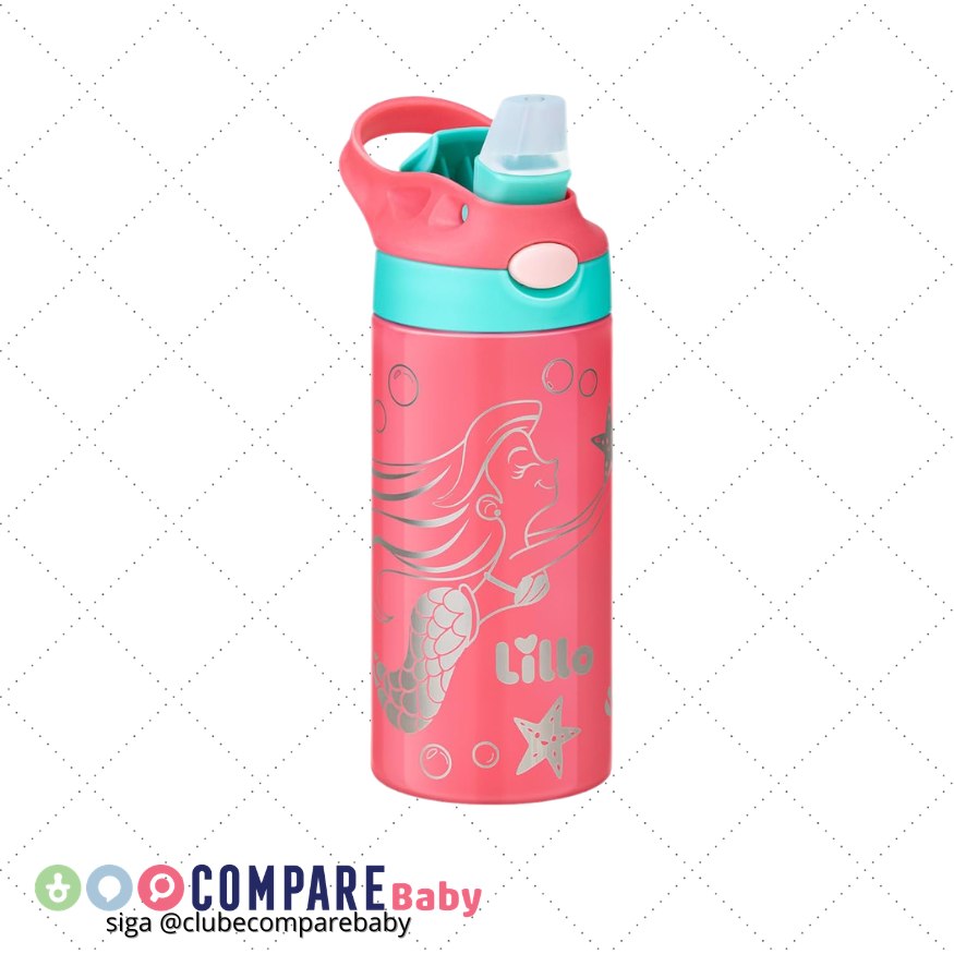 😍 Garrafa Infantil de Inox Sereia com bebedor silicone 350 ml Lillo
