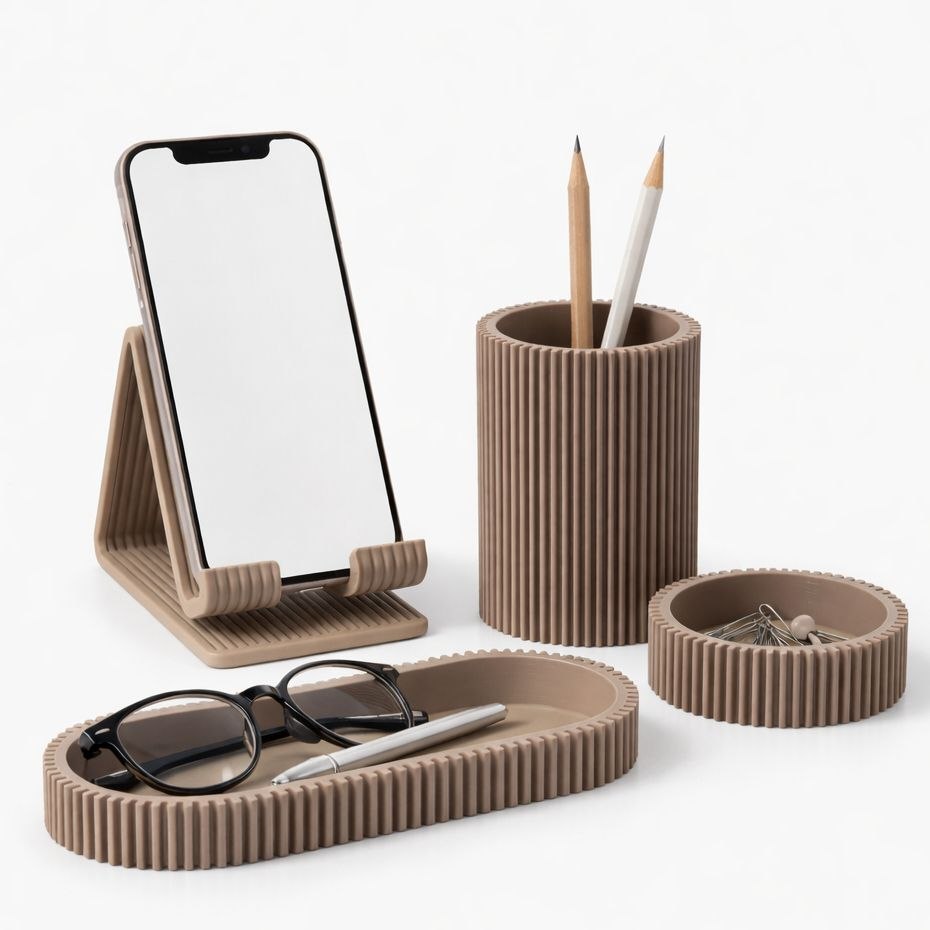 - Kit Organizador de Mesa Escritório 4 Peças Porta Caneta Suporte Celular Bandeja