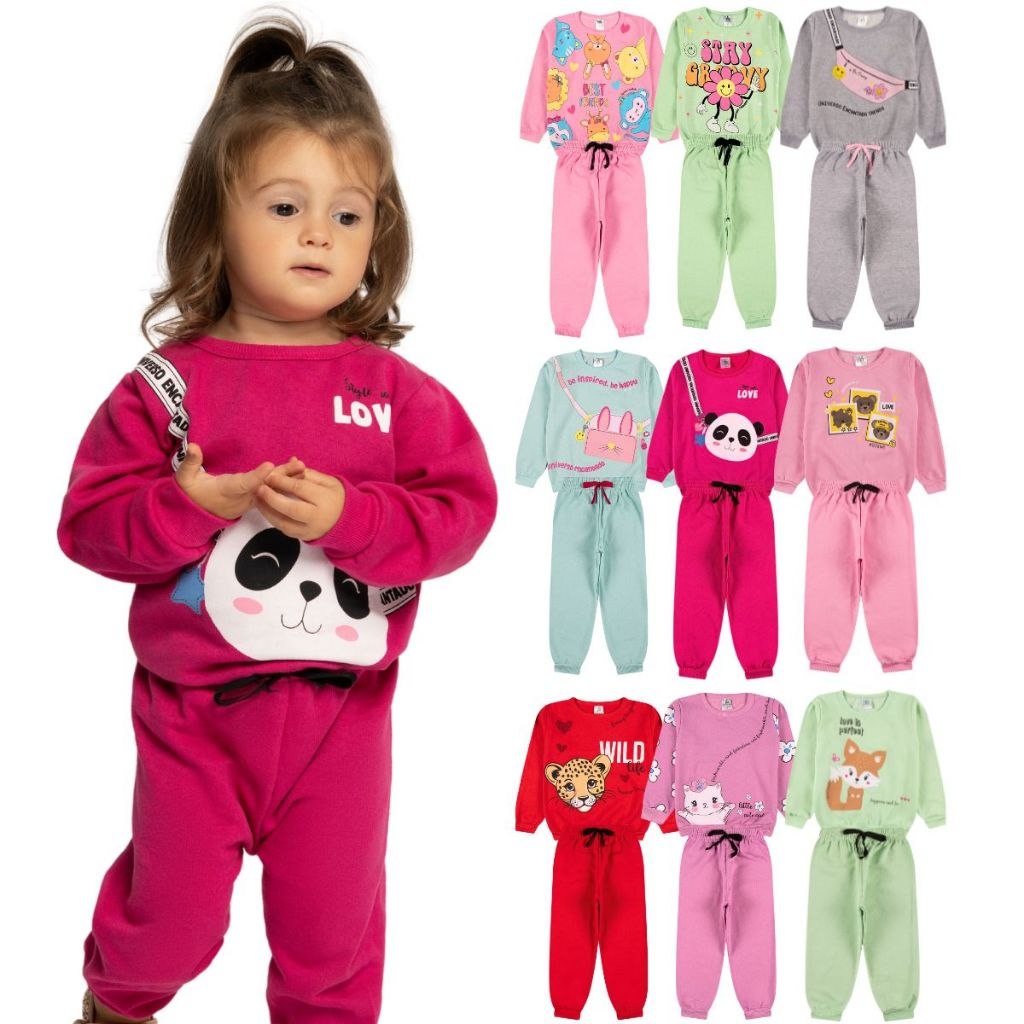 🛍️ Kit Sortido 4 Peças Moletom Roupa De Bebê Menina Infantil Inverno - 2 Casacos + 2 Calç