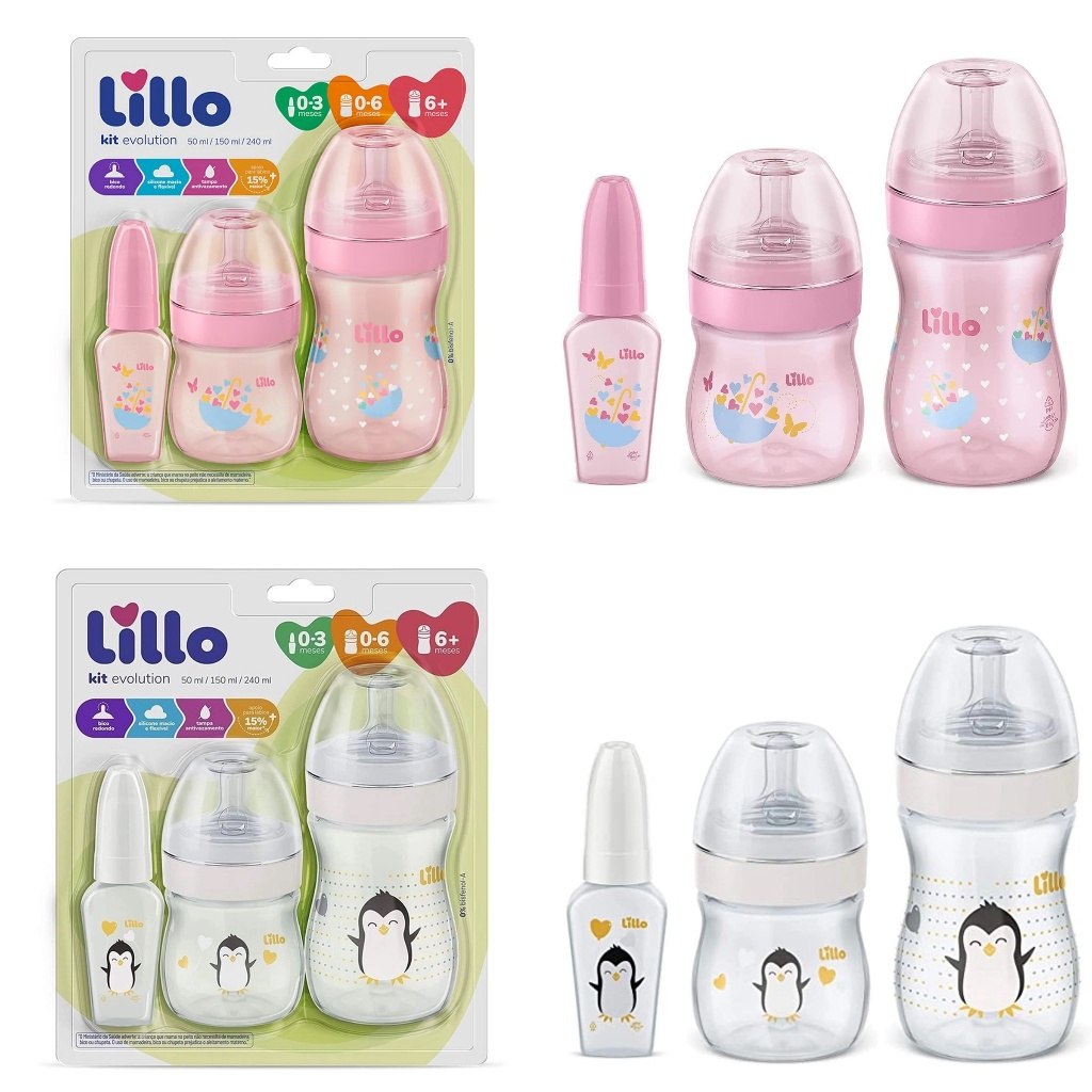 🛍️ Kit 3 Mamadeiras Lillo Evolution Primeiros Passos de 0 a 1 ano Tampa Anti-vazamento