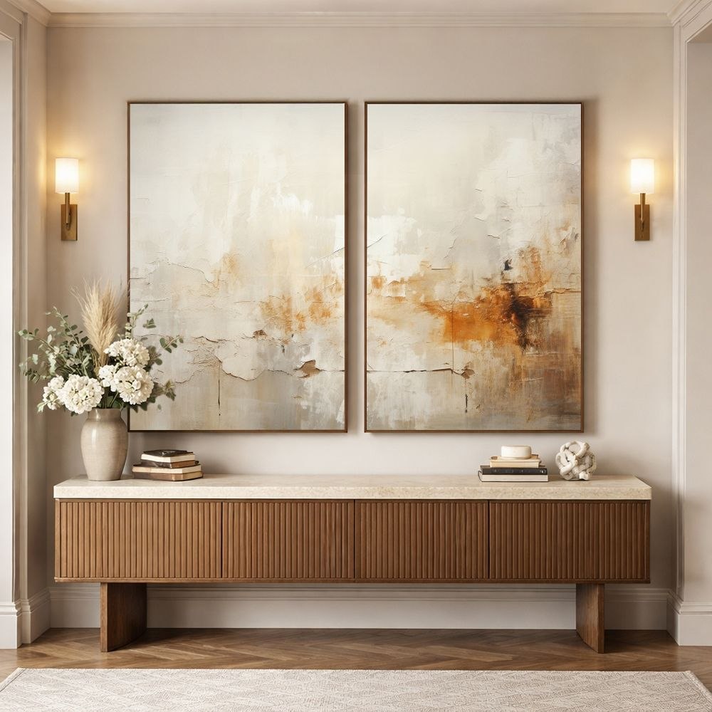 - Quadro Decorativo Abstrato Reflexo do Outono 2 Telas Díptico Sala Quarto Escritório Deco