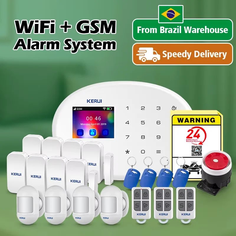 Sistema de Alarme Residencial Inteligente KERUI W202 Wi-Fi + GSM 2G Tuya com Sensor PIR se