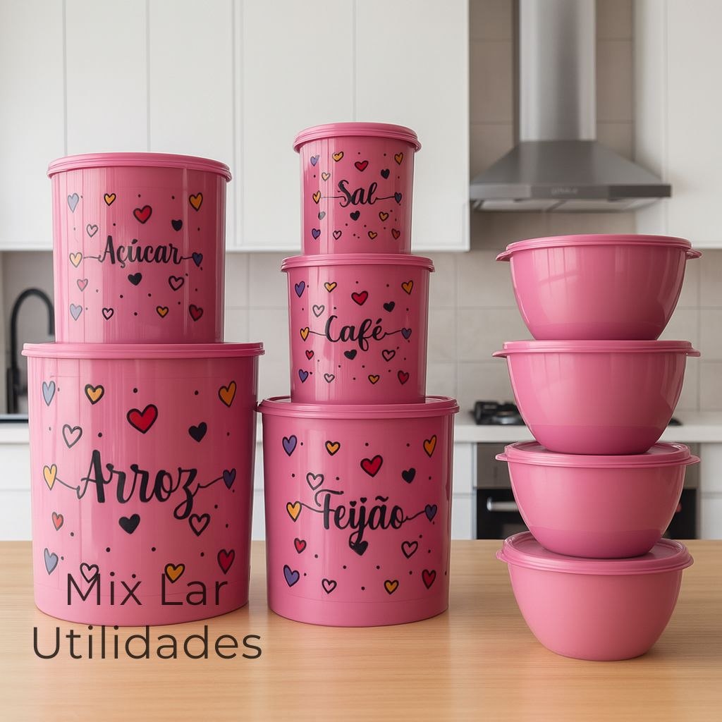 - Kit de potes para mantimentos cozinha 5 peças de plástico + 4 potes redondos herméticos