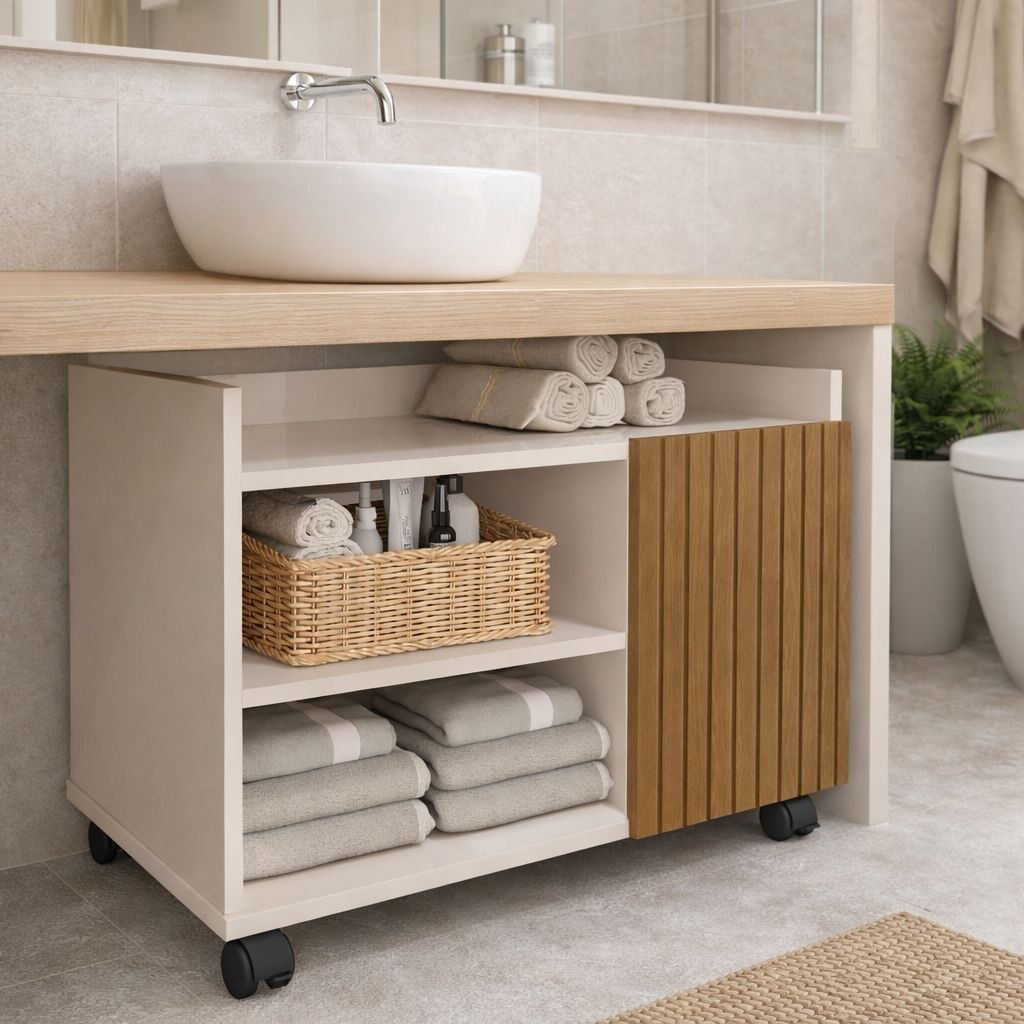 - Gabinete para Banheiro ou Lavabo com Rodinhas Armário Multiuso Organizador Design Modern