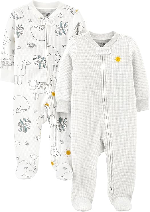 🫧 Macacão de dormir para bebês 2-way Zip Thermal Footed Sleep and Play, Pack of 2 Simple