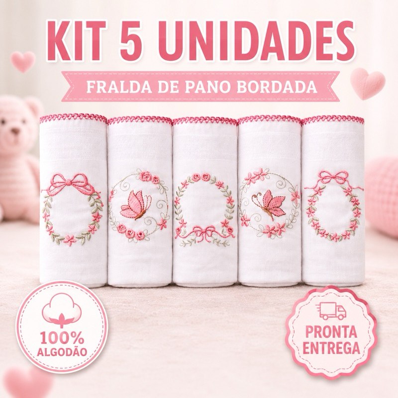 🛍️ Fralda Pano Bordadas Luxo 70X70CM 100%Algodão Menina Floral Borboleta Jardim Nuvem Urs
