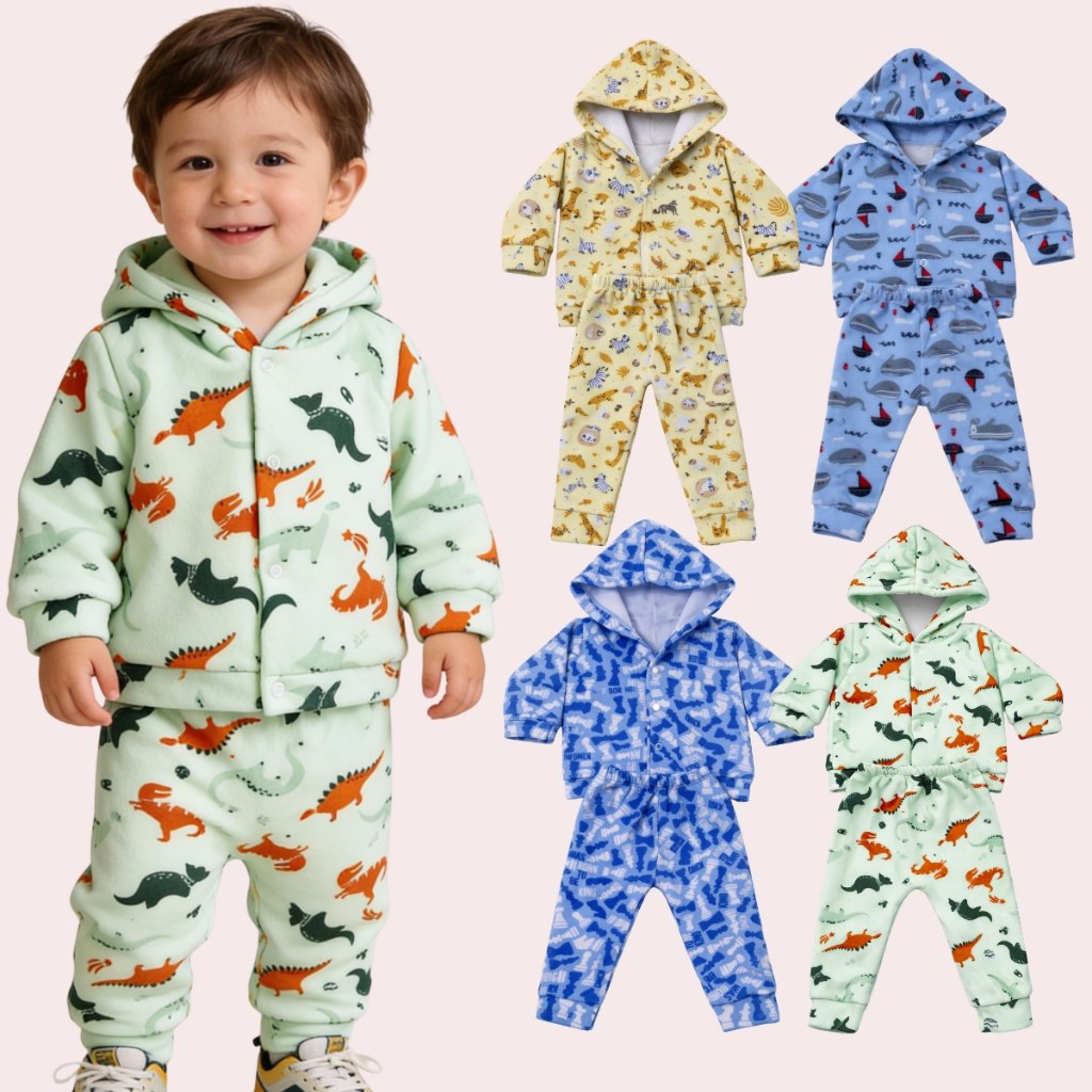 🛍️ Kit 4 Peças Conjunto Soft Estampado Menino Infantil Bebê Frio Menino (2 Conjuntos)