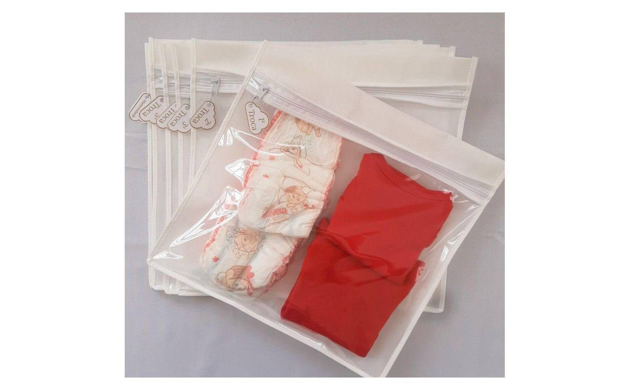 🫧 Kit 6 Saquinhos Organizador para Mala Saída Maternidade Bebe (Branco)