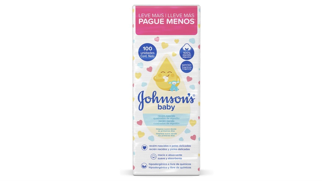 🫧 Quadrados de Algodão Recém-Nascido JOHNSON’S® baby 100 unidades
