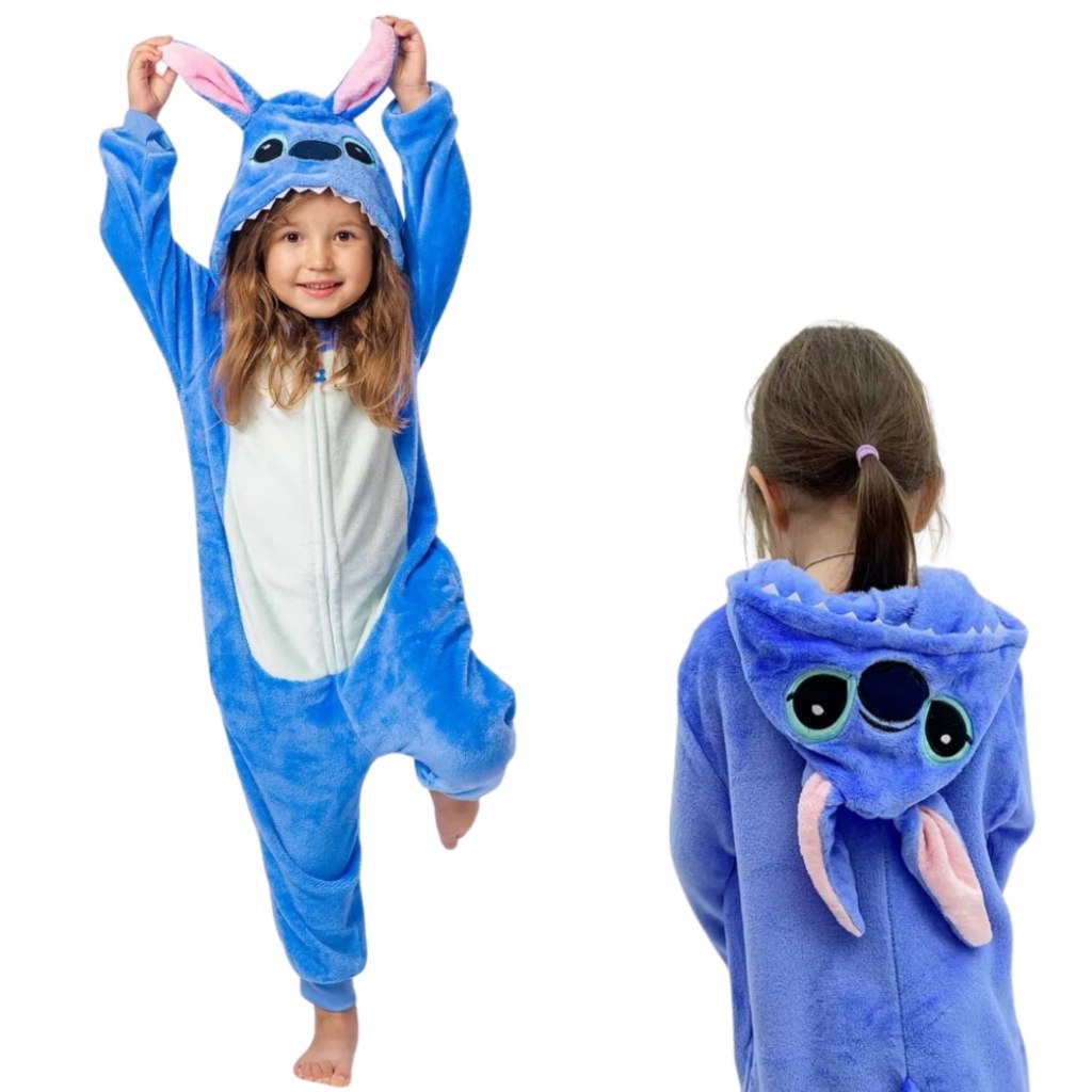🛍️ Pijama Macacão Stitch menino Menina Infantil Kigurumi De Pelúcia Com Zíper
