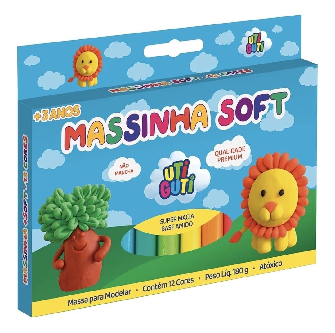 Massinha Soft para Modelar Colorida em Estojo, Tradicional, Uti Guti 12 Cores