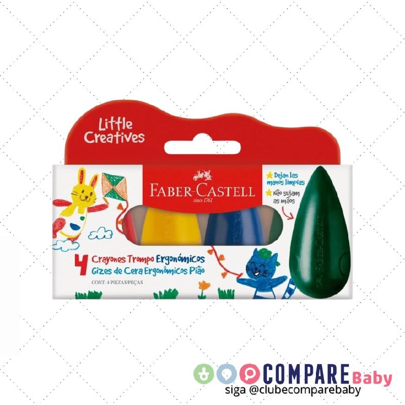 😍 Giz de Cera Little Creatives, Faber-Castell, Pião, Grosso, Infantil, Pré-escola, 4 Core