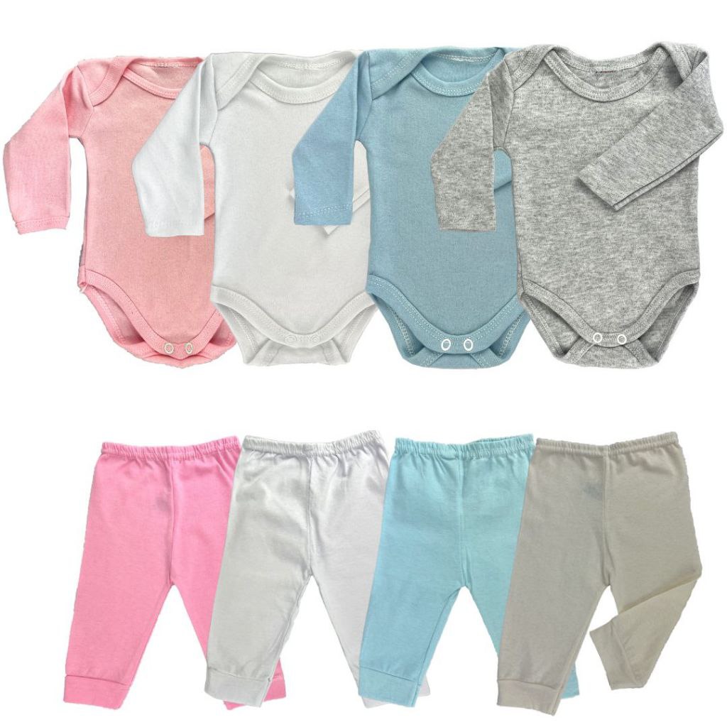 🛍️ kit 4 peças mijão calça e body manga longa infantil bebe masculino e feminino