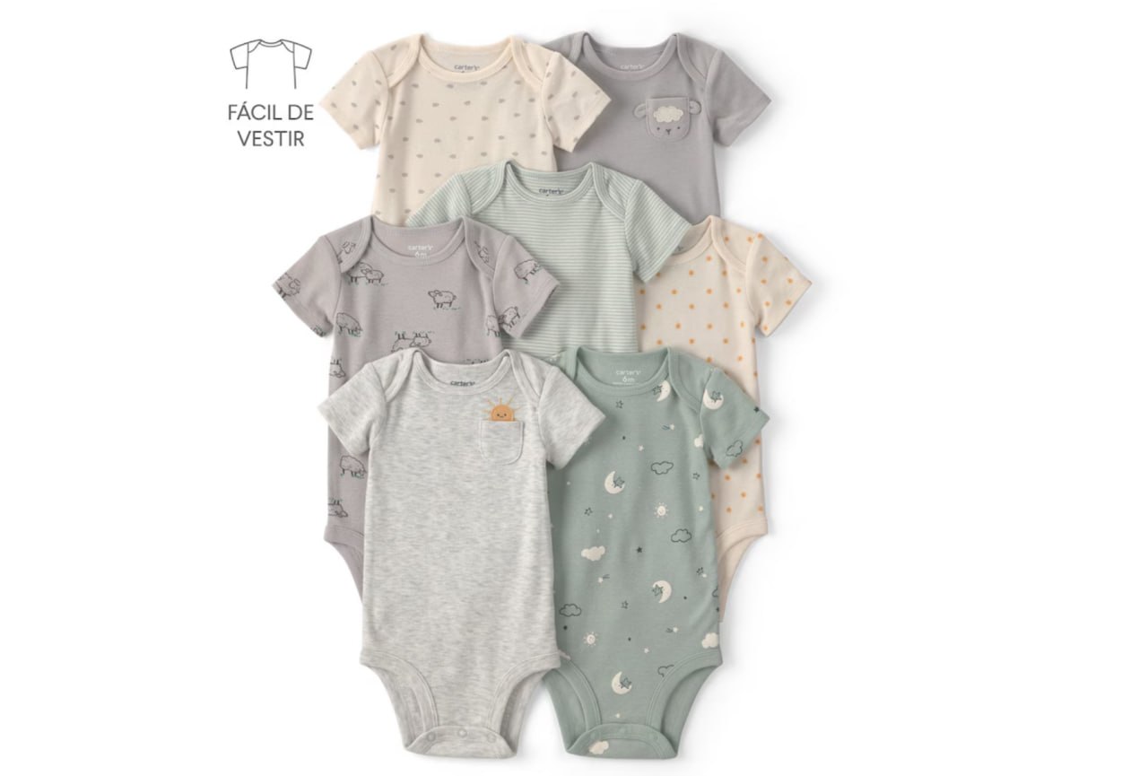 🫧 Kit body bebê 7 peças ovelhas e listras - multicor | Carter's