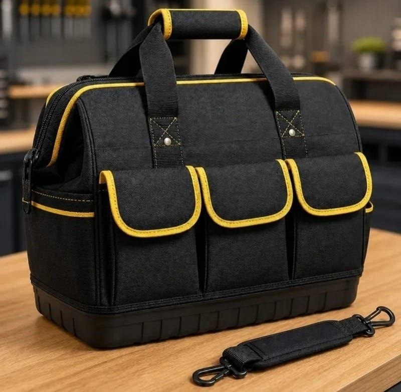 Bolsa Maleta de Ferramentas 14 Pol Grande e Reforçada 16 Bolsos, 8 Internos e 8 Externos