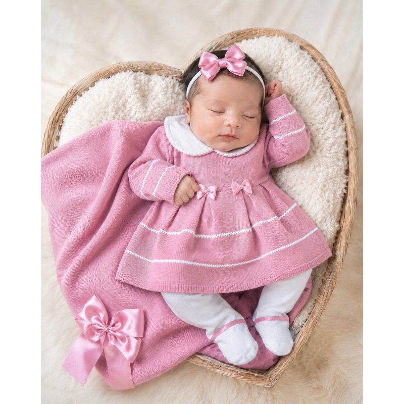 🛍️ Saída de maternidade rosa em tricô Taís