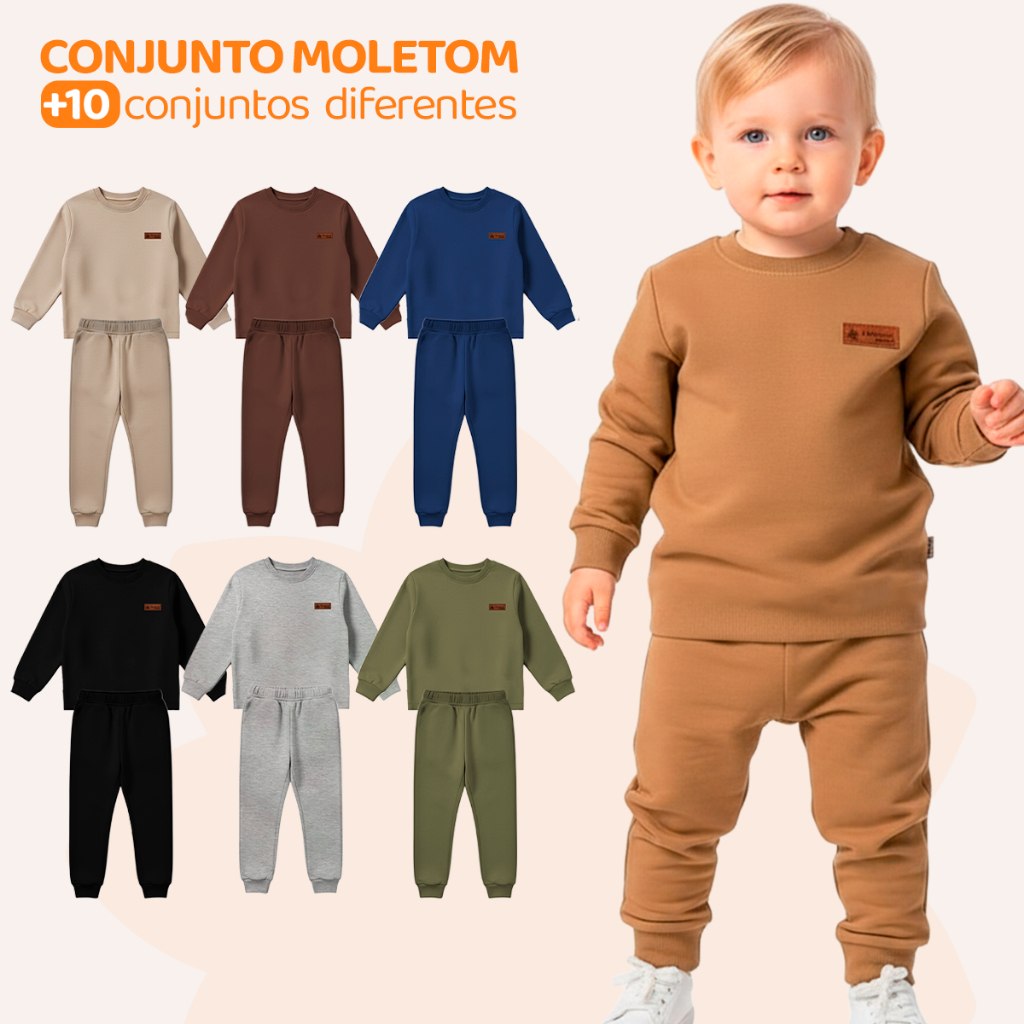 🛍️ Kit 4 Peças Moletom Minimalista Bebê Menino Neném Blusa e Calça Manga Longa Roupa de F