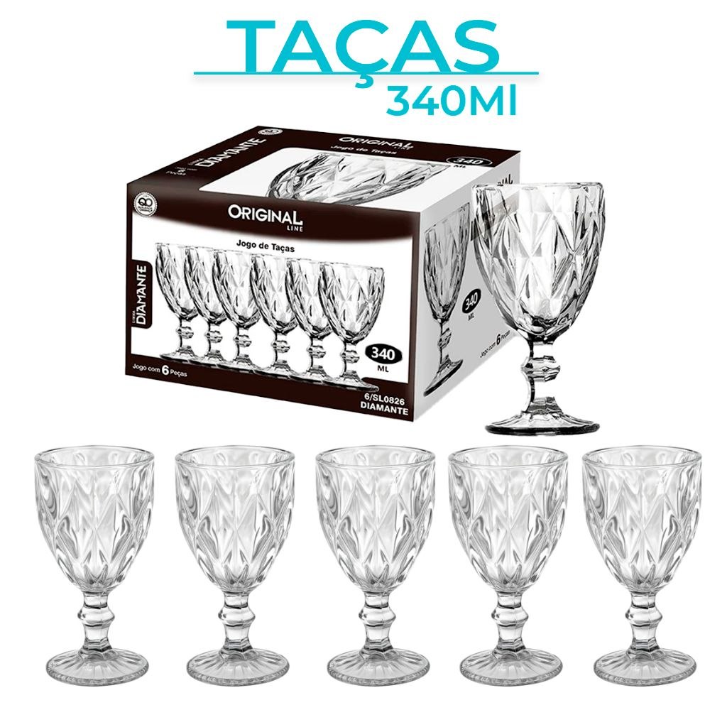 - Jogo 2/4/6 Taças Vidro Diamond Bico Jaca Abacaxi Conjunto Taça Para Água Vinho Tinto Suc