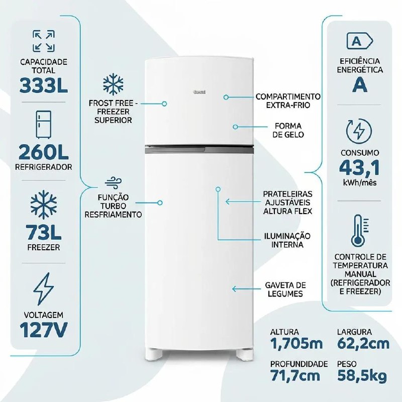 333 LITROS E FROST FREE PARA FACILITAR A ROTINA