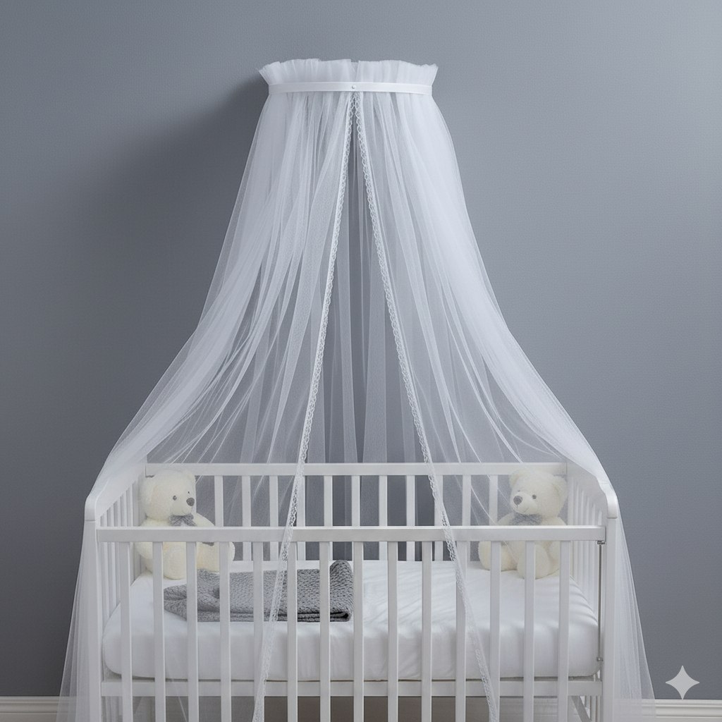 🛍️ Dossel + Mosquiteiro Infantil Berço Quarto Bebê Liso Branco