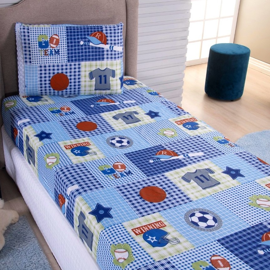 🛍️ Jogo de Lençol Solteiro 02 Peças Microfibra Estampada Estampas Menino Menina Azul Infa