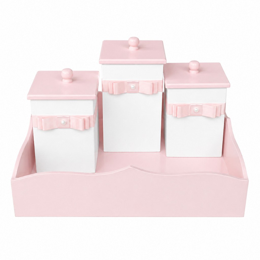 🛍️ Kit de Higiene Bebê Personalizado MDF Bandeja Potes Rosa