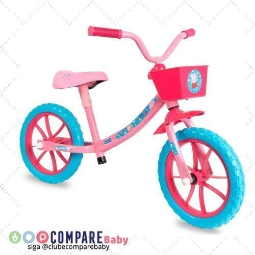 😍 Verden Bicicleta de Equlibrio Balance Peppa Rosa com cestinha