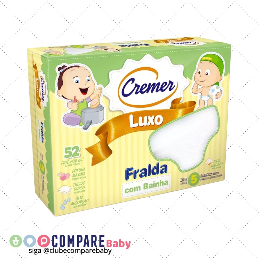 😍 Cremer Fralda Luxo Com Bainha Pc Com 5 Unidades