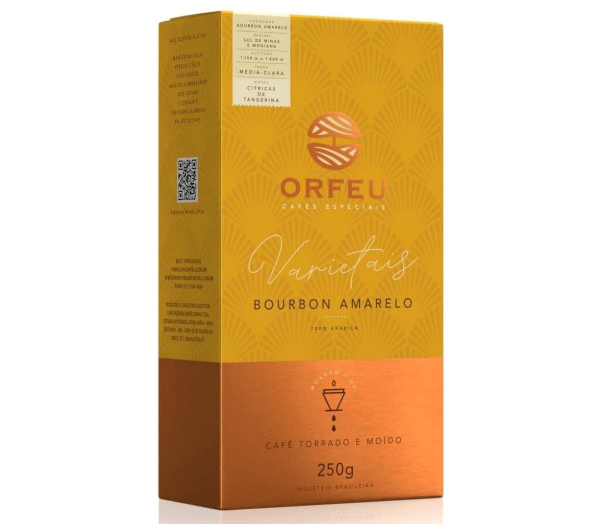 Orfeu Café Bourbon Amarelo Torrado e Moído, 100% Arabica, Torra Média Clara, 250g