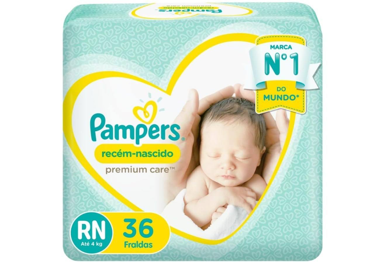 🫧 Fralda Pampers Premium Care Recém-Nascido RN 36 Unidades