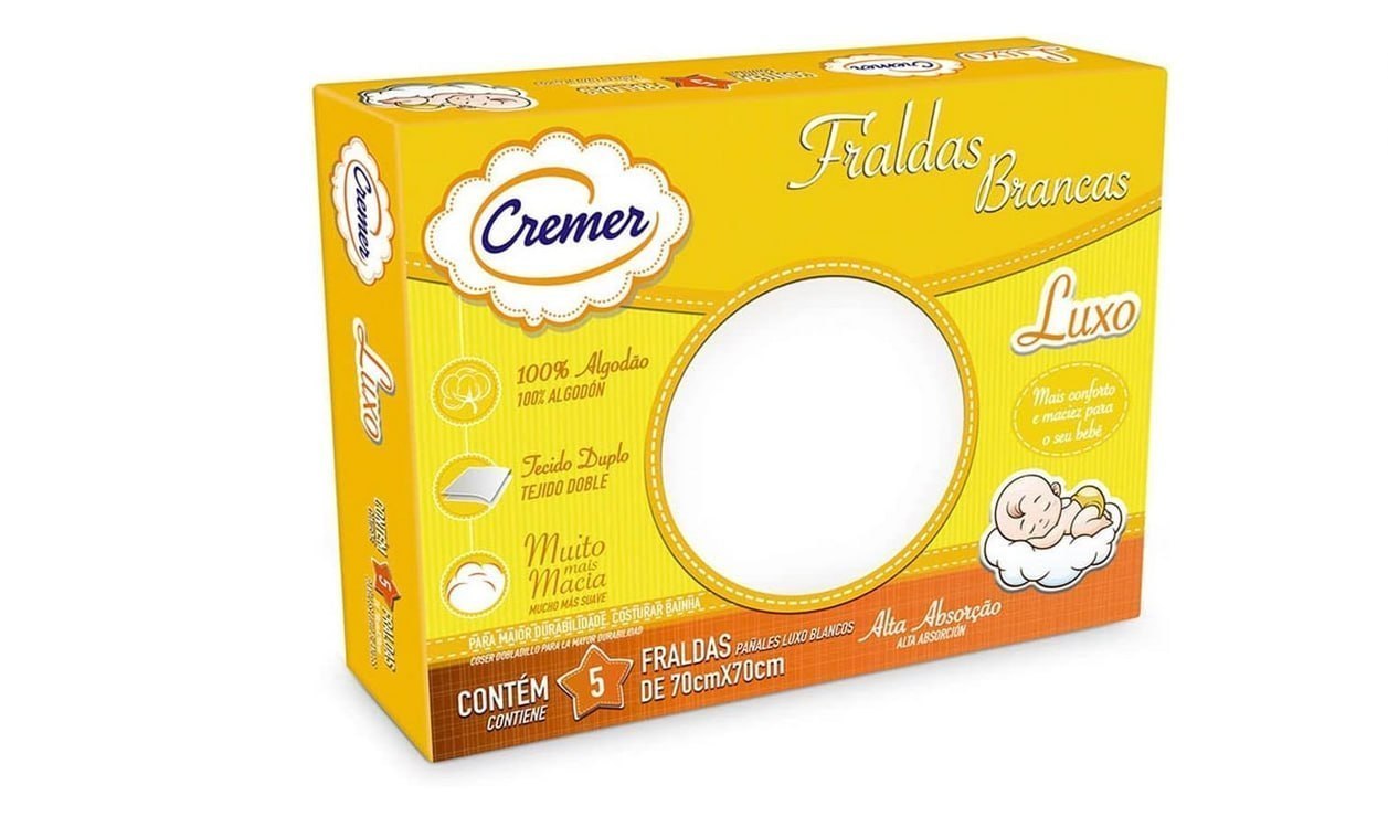 🫧 Cremer Fralda Luxo Branca 70 X 70 Cm Pc Com 5 Unidades (Embalagem Pode Variar)