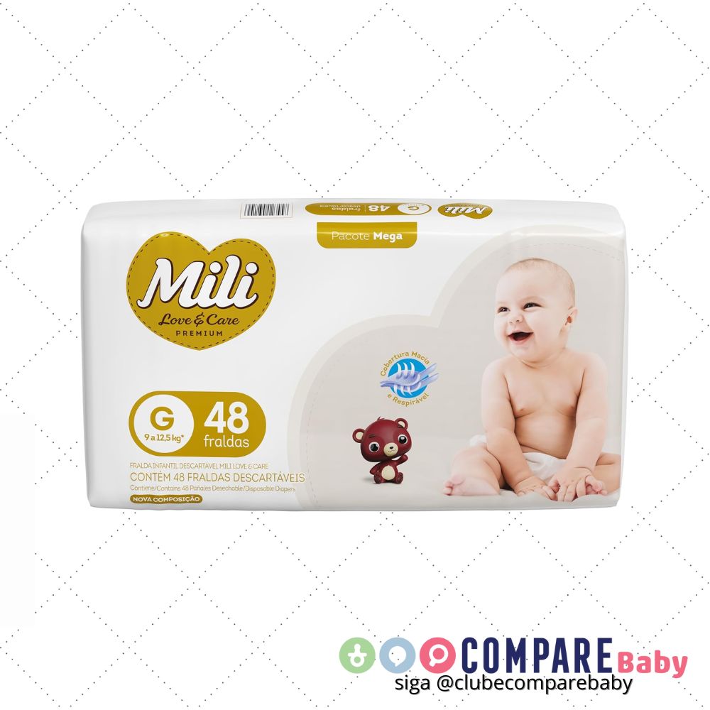 😍 Mili Fralda Infantil Love & Care Tamanho G, Alta Absorção, Ajuste Confortável, 48 Unida