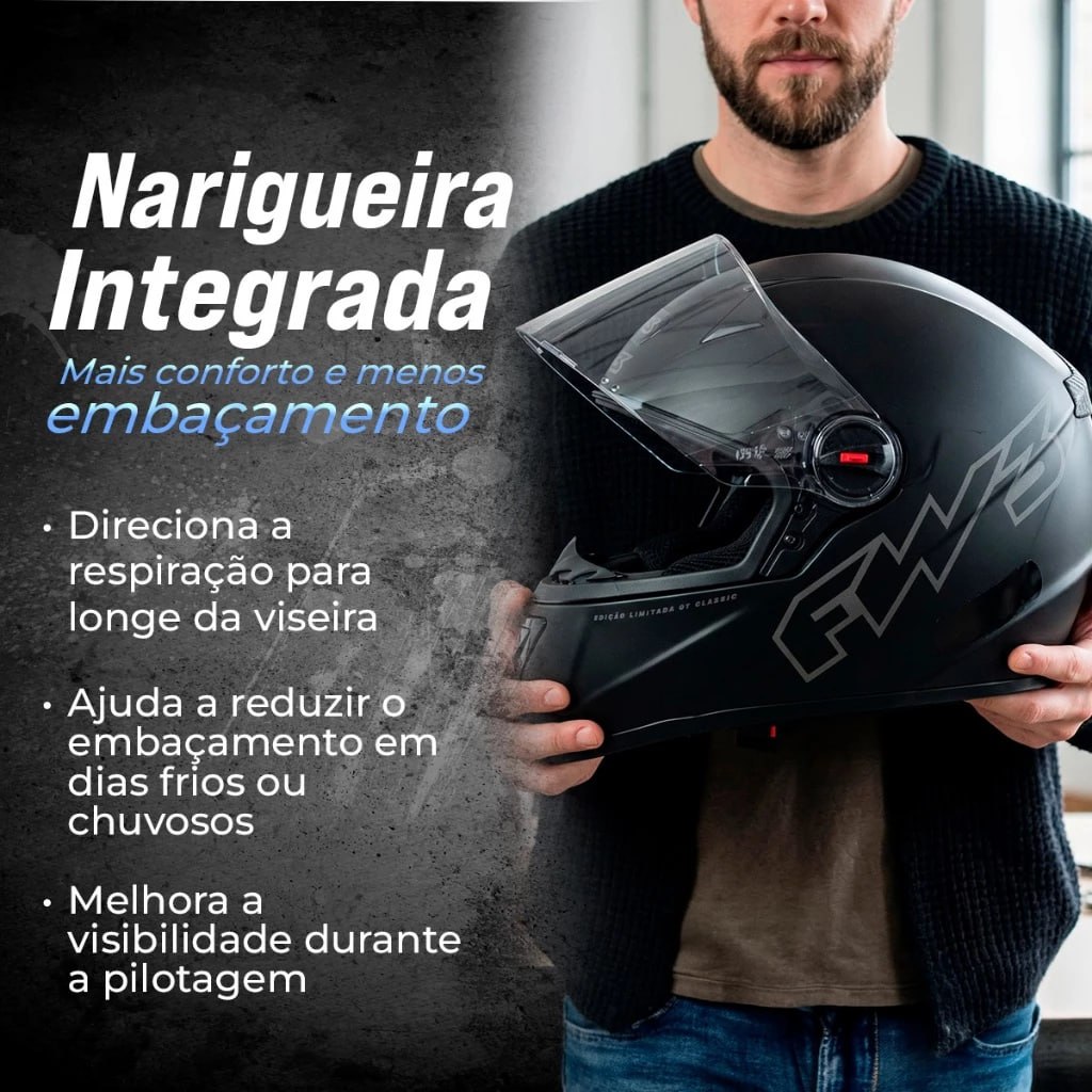 🌪Capacete Fw3 Fechado Gt Classic Preto Fosco Pintado Com Viseira Cristal Diversos Tamanho