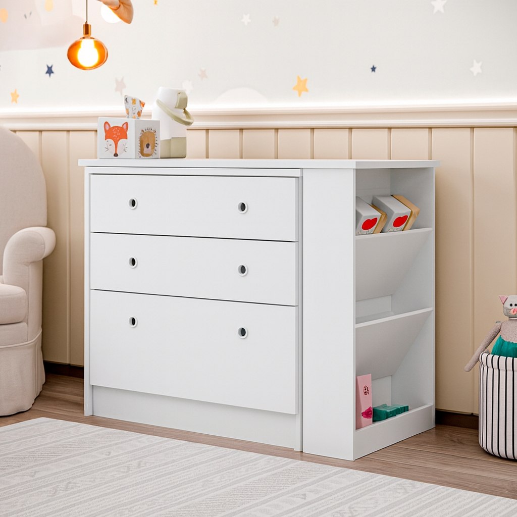🛍️ Gaveteiro Infantil 3 Gavetas Giratório Cômoda Branca Quarto Bebê  Multiuso Organizador