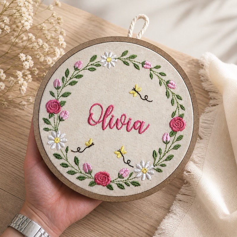 🛍️ porta maternidade bastidor bordado personalizado com nome quarto de bebê infantil
