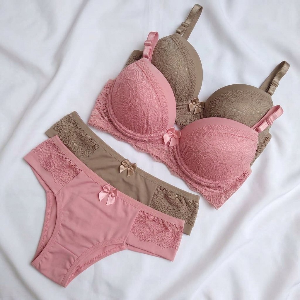 🛍️ Kit Conjunto Lingerie Feminina Calcinha e Sutiã Com Bojo Rendado Confortável Delicado